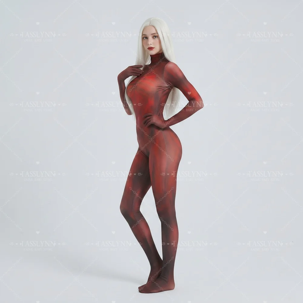 Red Skeleton Muscle Print Zentai Bodysuit, Women Full Body Human Texture Jumpsuit, Horror Costume for Halloween Cosplay Party view 5