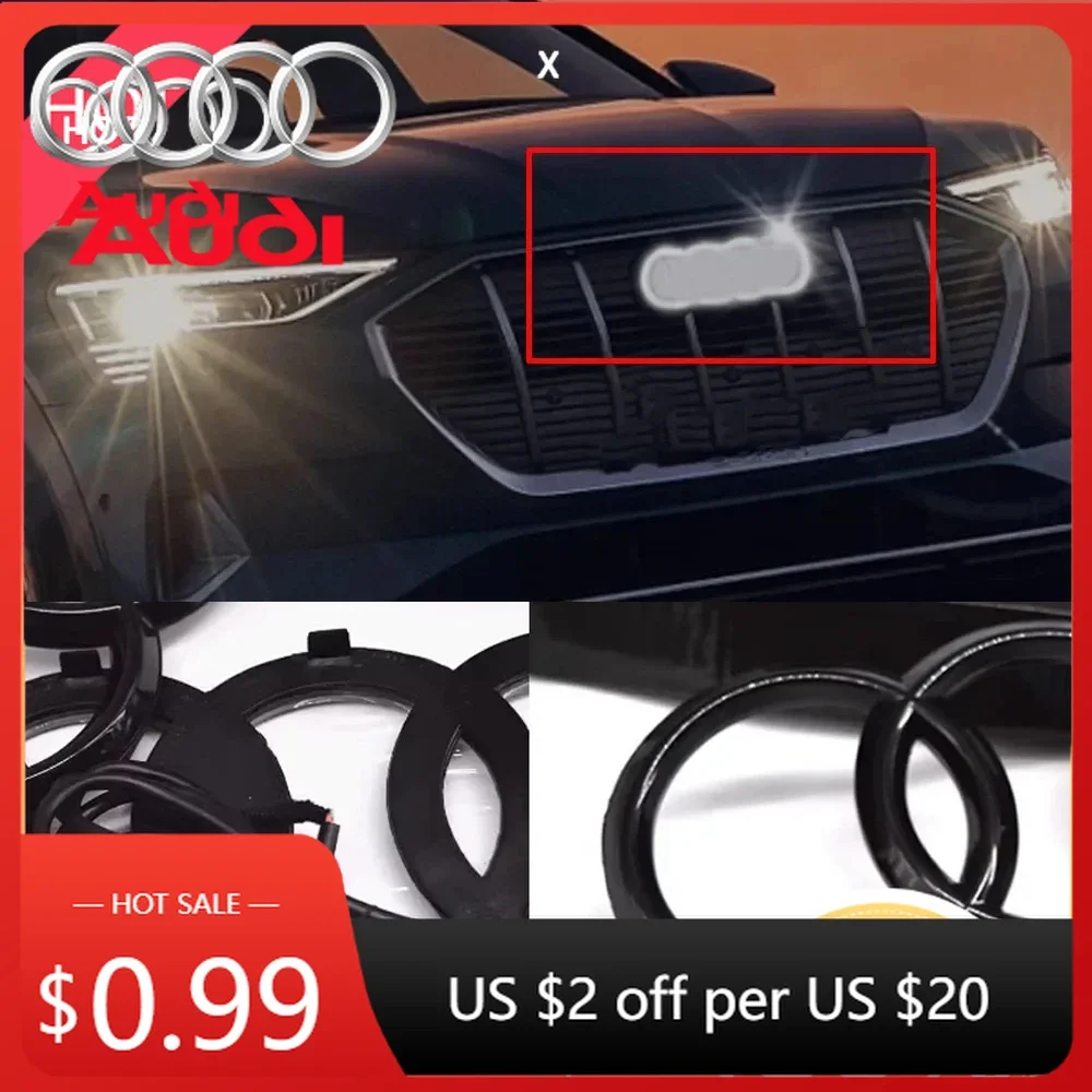 

Car Sticker 2026 New 2025 27.3cm Black Emblems For AUDI Badge Light 4D AUDI Grille Light White LED Grills Badge Light For AUDI A