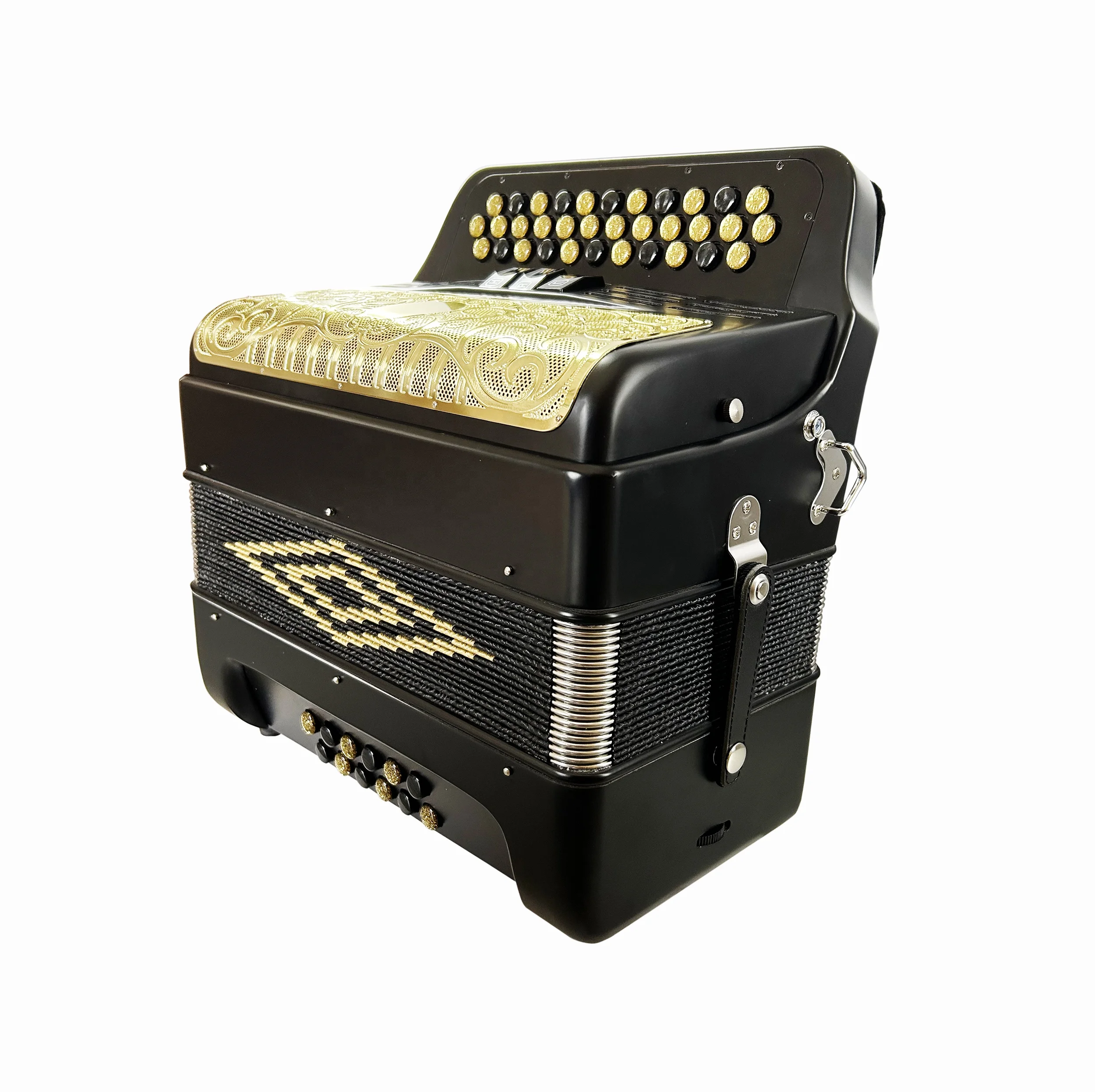 34 Button 12 Bass 3 Registers Black Matt Accordion Instrument Acrodeon Gold Grill Gold Button JB3412C