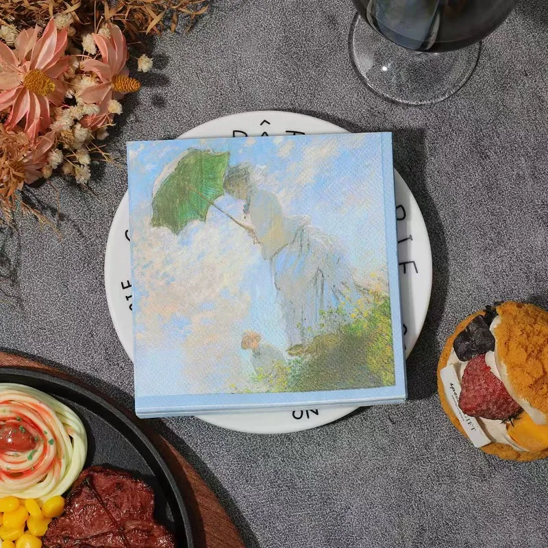 20pcs 25cm 3Layer New Picnic Atmosphere Napkins Oil Painting Style White Dress Girl Colorful Paper Towels DIY Decoupage Paper