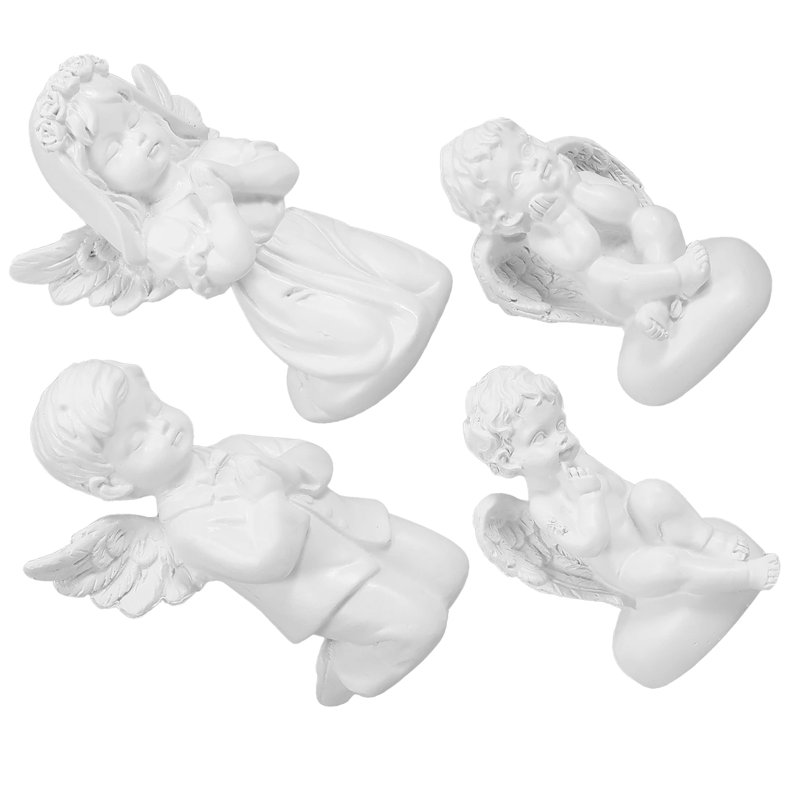 

4pcs Figurines Kneeling Cherub Statues Boy Girl Prayer Sculptures Winged Resin Garden Statues For Home Wedding