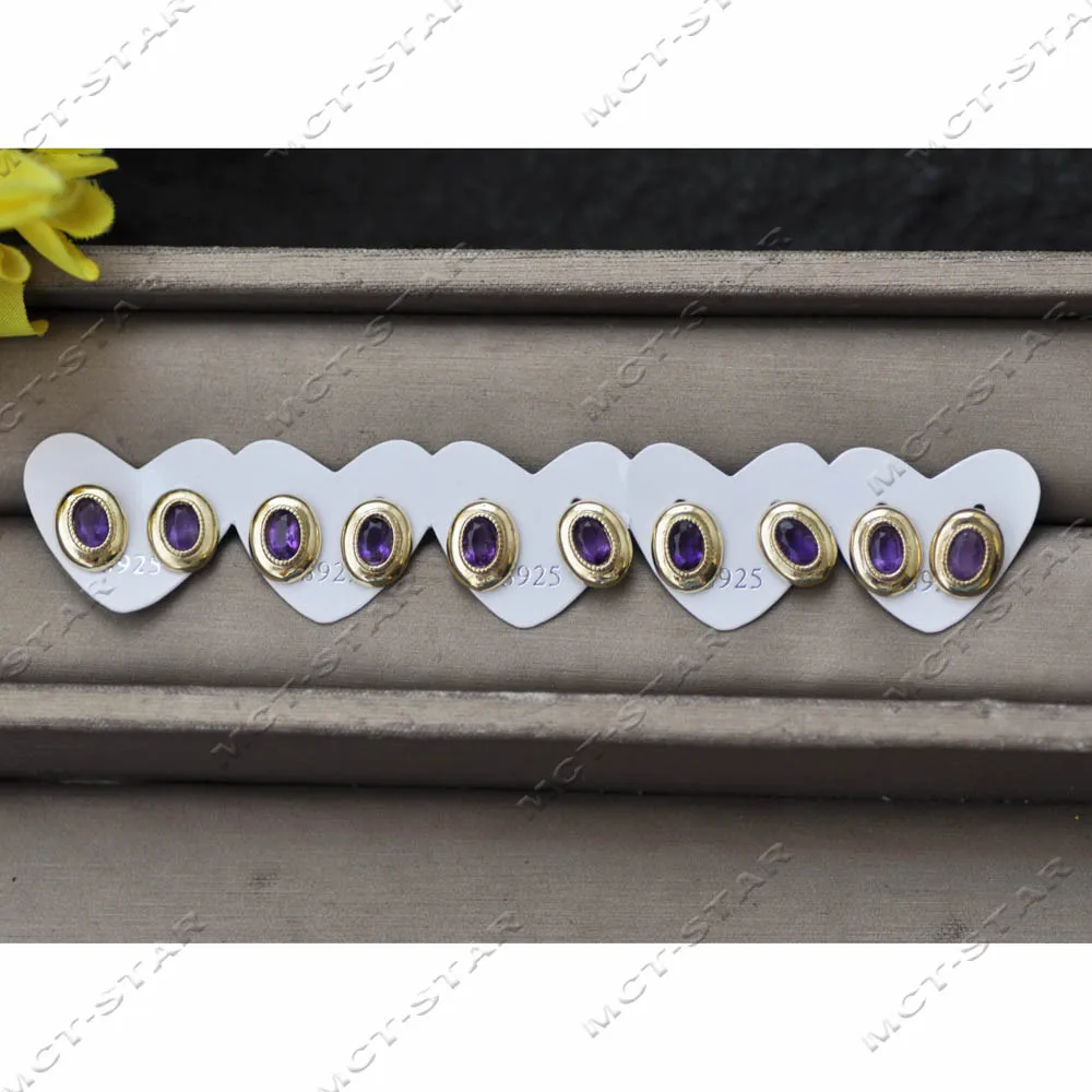 

Z14239 Оптовая продажа, 5 пар, 11 мм A + серьги-гвоздики из серебра 925 пробы с натуральным фиолетовым аметистом