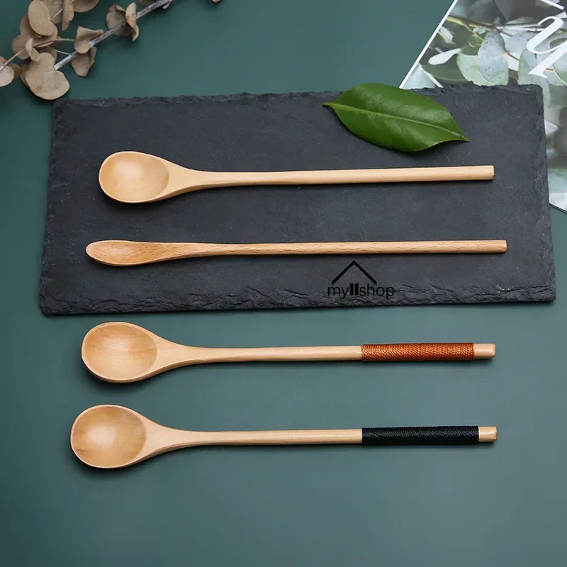 1pc Long Handle Wooden Spoons for Cooking Scoops Honey Server Tea Coffee Honey Stirring Spoons Dessert Tableware Accessories