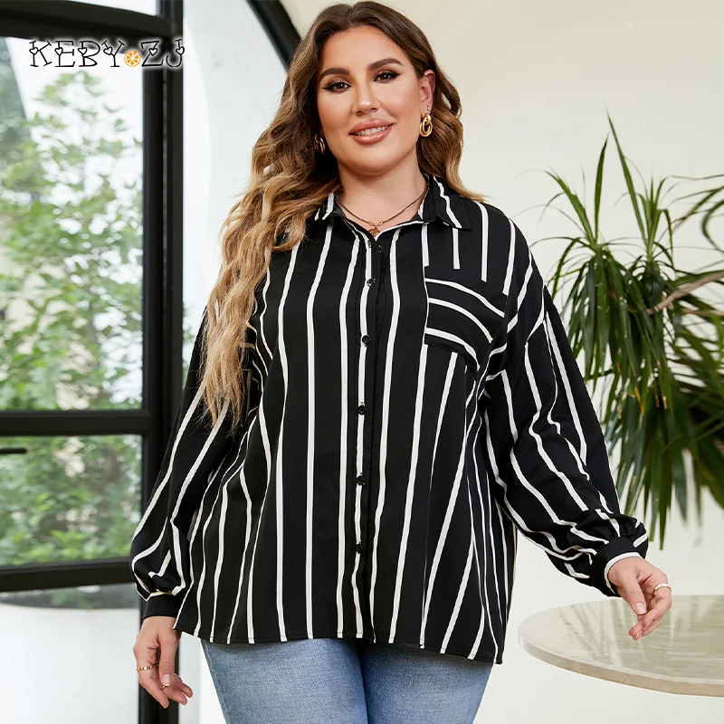 

KEBY ZJ Spring Autumn Women Plus Size Striped Design Shirt Fashion Long Sleeves Ladies Slim Casual Blouses Female Simple Tops