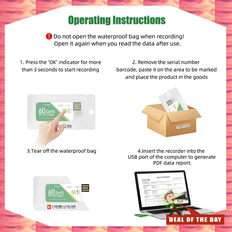 24-Hour Delivery 60 Days USB Temperature Data Logger -30 ℃-+60 ℃ Report With App IP67 Disposable High-Precision Recorder With Wa