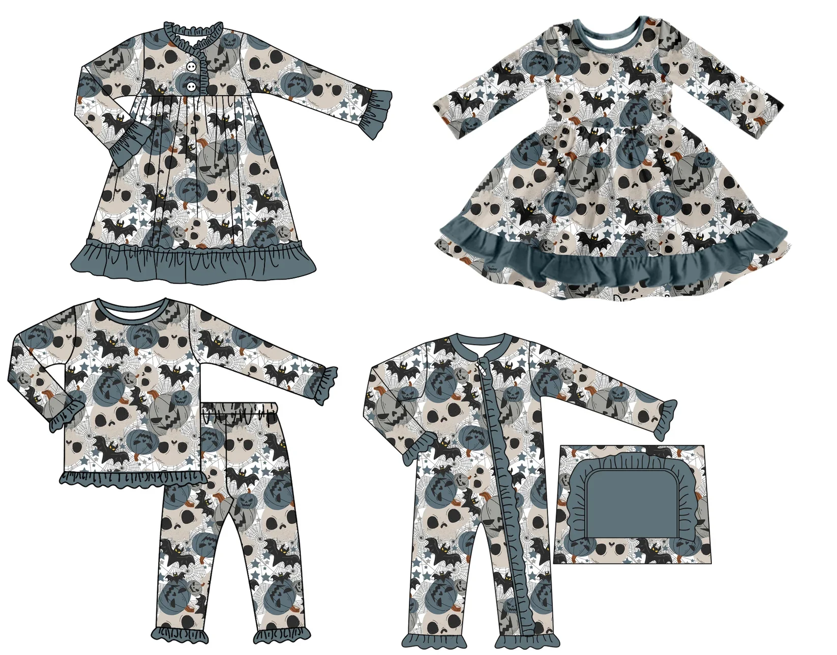 

Новый бутик на Хэллоуин, детский костюм с длинными рукавами, летучая мышь, тыква, паутина, брюки с принтом, костюм для девочек, детский комбинезон, платье