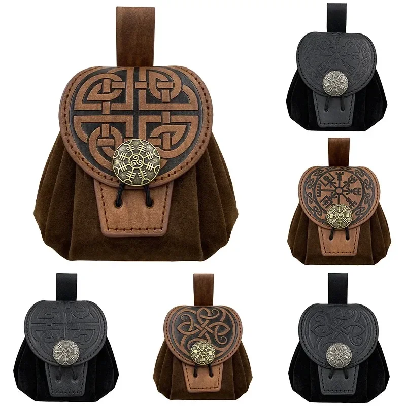 Steampunk القرون الوسطى الشرير نمط فاني حزم للرجال بولي Leather الجلود محفظة نسائية للعملات المعدنية حزام قابل للتعليق الخصر حقيبة الرباط الورك حقيبة بحزام تأثيري