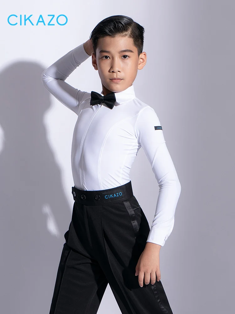 

Latin Autumn And Winter Dance Competition Uniform Boys' White Long Sleeved Shirt Required