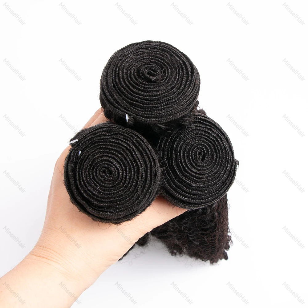 3/4 حزم صفقة حزم الشعر البشري الأفرو مجعد خياطة في لحمة شعر بشري طبيعي حقيقي 9A جودة 1B 95G يمكن تبييضها # 27