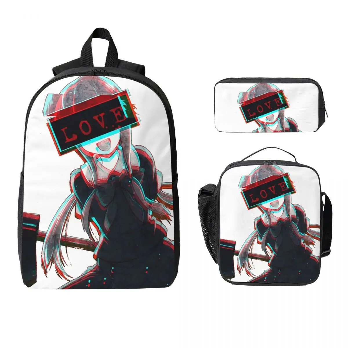 

"Love" Aesthetic Yuno Gasai By Mirai Nikki Backpack Student Boys Girls BookBag School Bag 3ps Insulated Lunch Bag Pencil Case