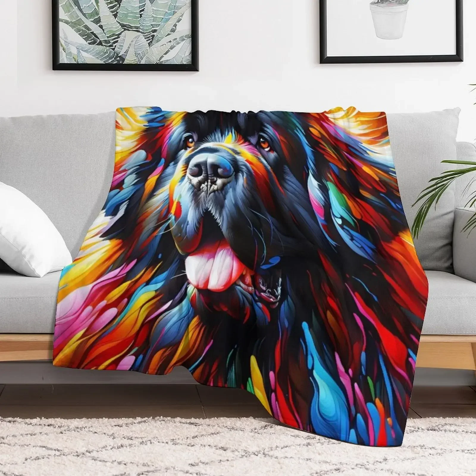 Custom Newfoundland Dog Acrylic Print Doggo Portrait Pet Lovers Throw Blanket Nap Decorative Designers Heavy Blankets