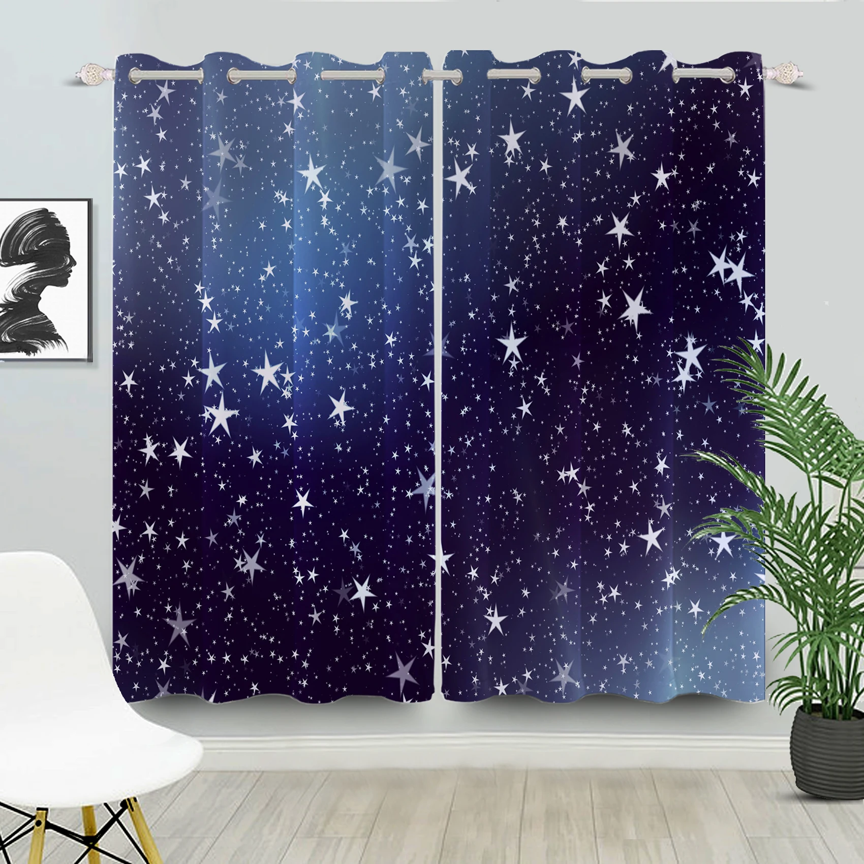 2pcs/set Blackout Curtains Dreamy Universe Starry Sky Theme  Children Bedroom Living Room Bar Decor Polyester Fabric Curtains