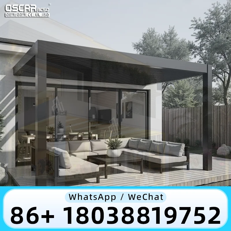 Here is your Amazonstyle product title:  Sturdy Outdoor Pergola with Retractable Canopy and Adjustable Louvers Modern Innovative