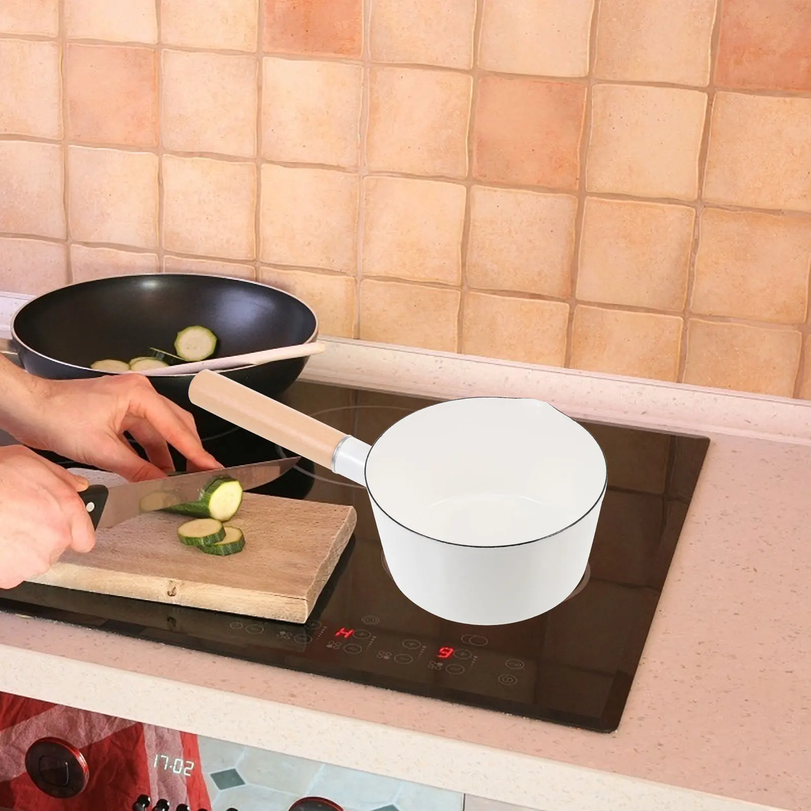 

Enamel Milk Pot Lightweight Portable Small Warmer Wood H Baby Food Cookware Stew Instant Noodle Coffee Hot Milk Korean Ramen