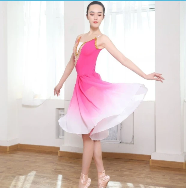 Long Adult Women Children Ballet Tutu Dress Gradient Modern Dance Costumes Performance Ballerina Chiffon Ballet Dress