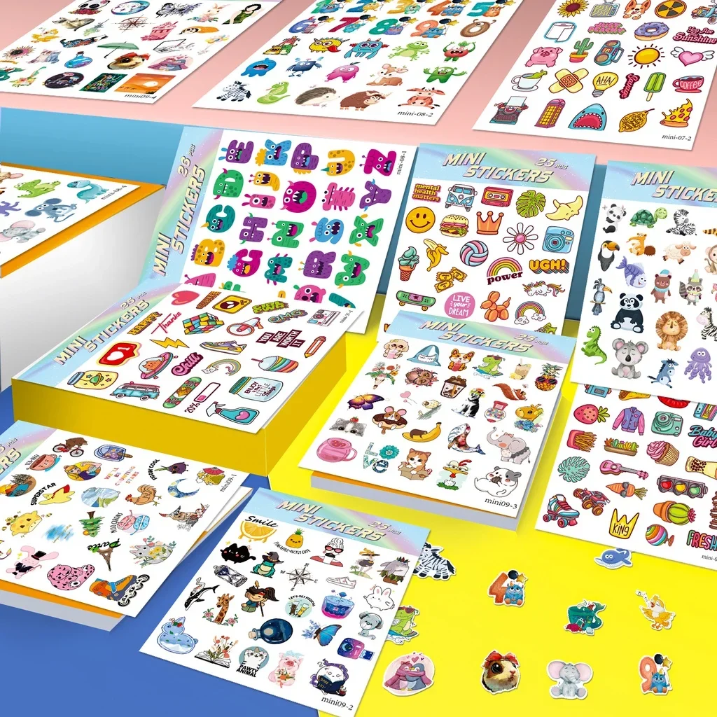 8/4/2 ورقة صغيرة متعددة لطيف الكرتون نمط عشوائي غير متكررة مقاوم للماء الكتابة على الجدران ملصقات لحساب اليد مقلمة الشارات #3