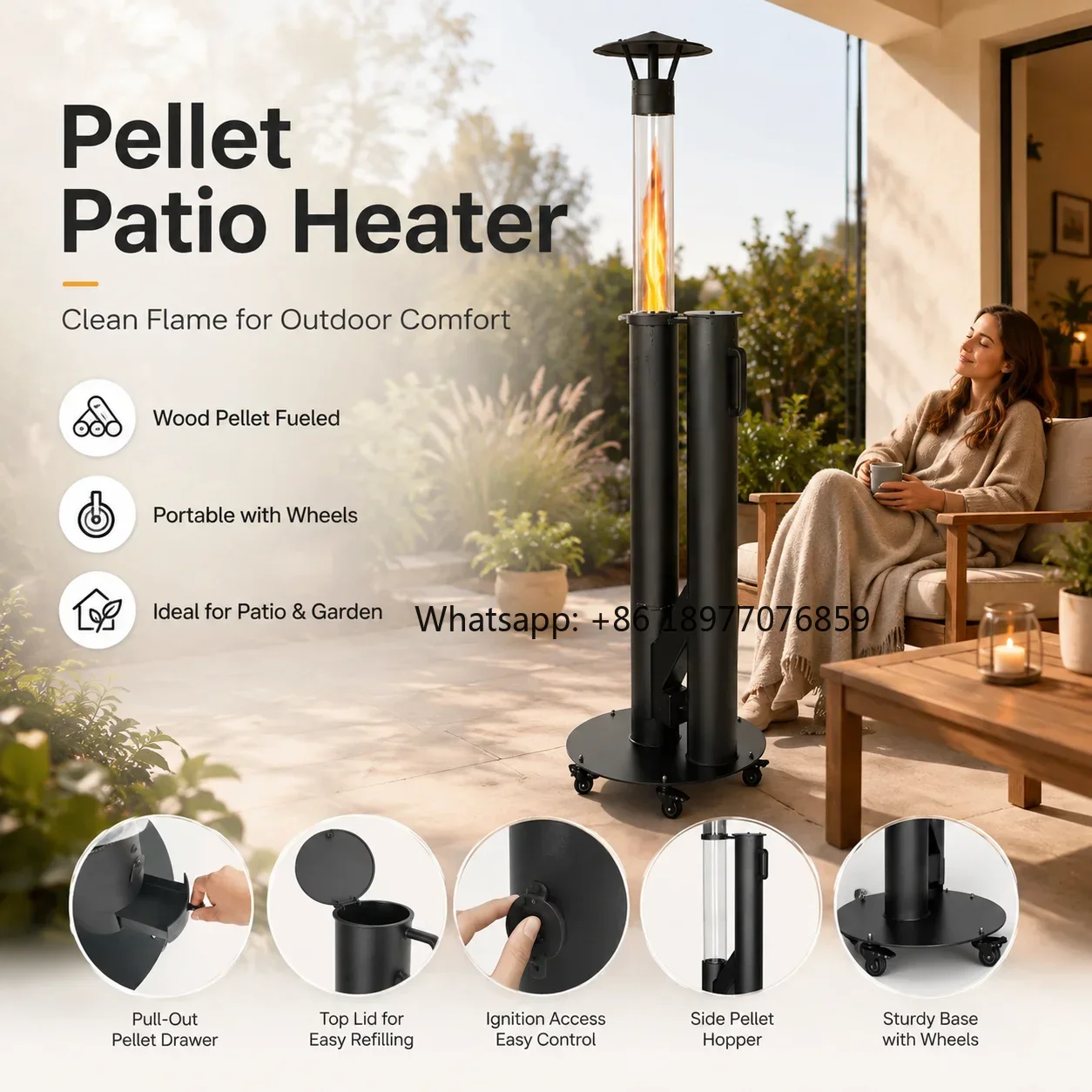 Lifa Carbon Steel Pellet Patio Heater Freestanding Outdoor Heater For Garden Courtyard And Commercial Outdoor Space