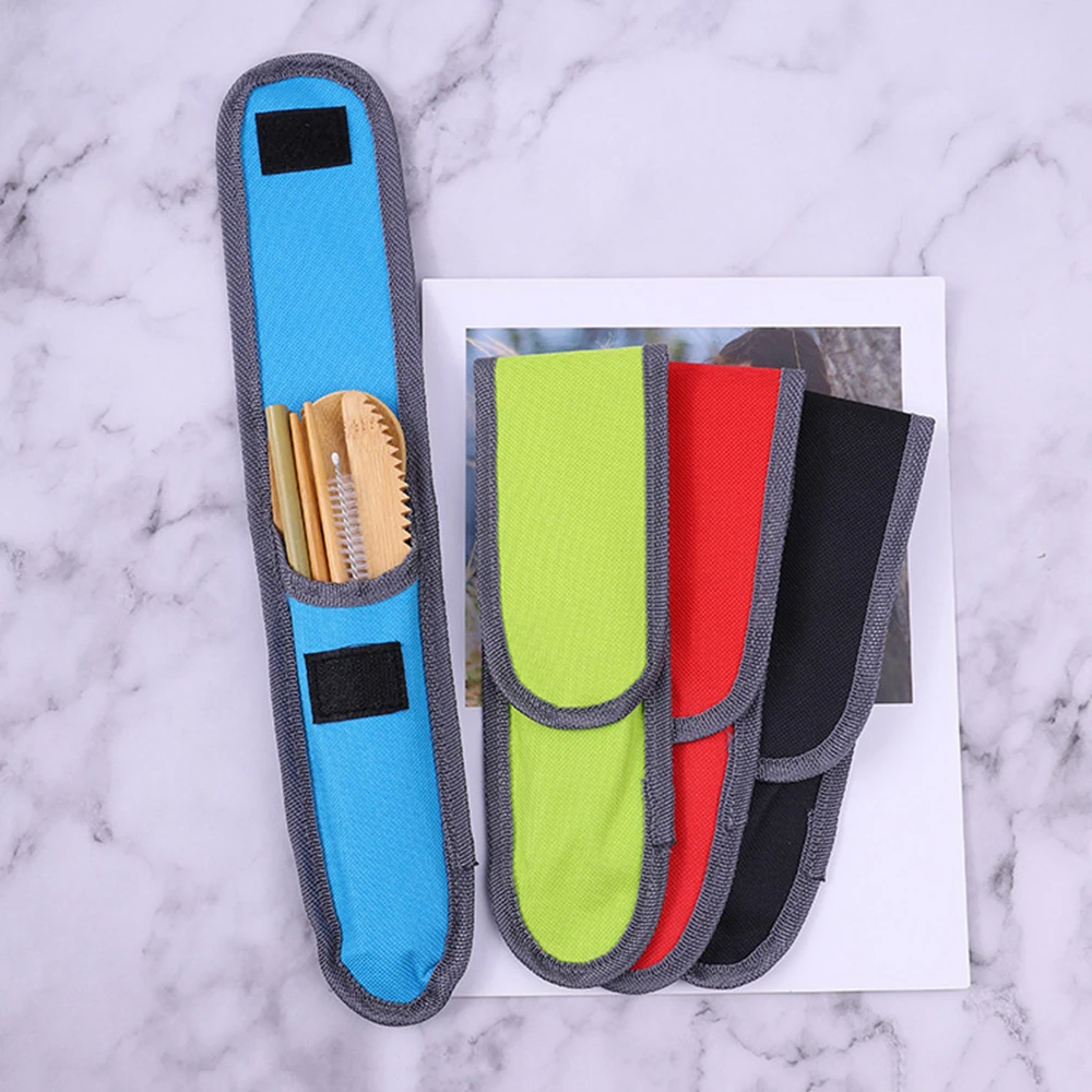 7Pcs Travel Tableware Reusable Bamboo Cutlery Set Knfie Fork Spoon Chopsticks with Carrying Case Portable Dinnerware Set