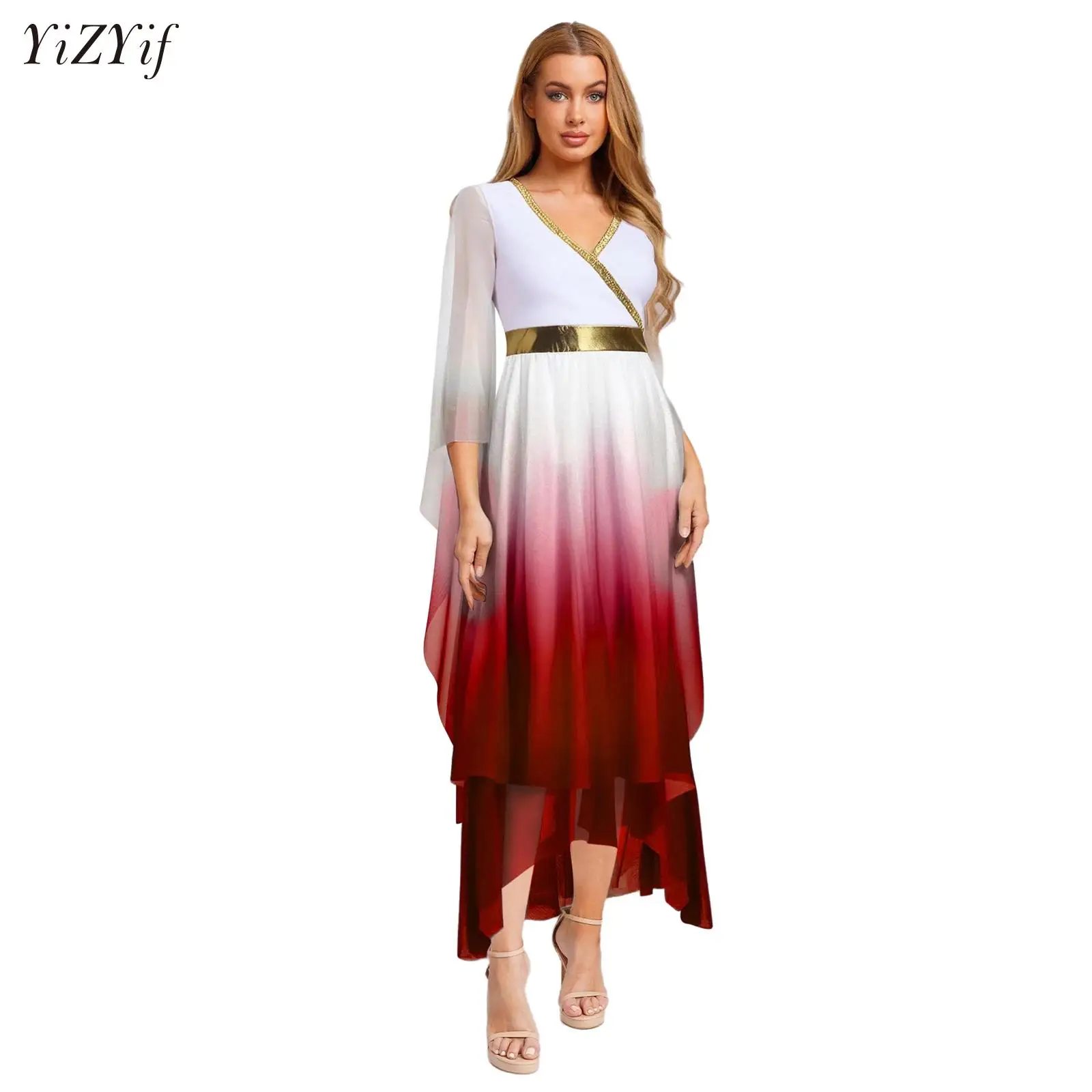 

Women Ancient Greek Queen Toga Goddesses Costumes Party Halloween Gold Trims Gradient Tunic Dress for Greece Roman Queen Cosplay