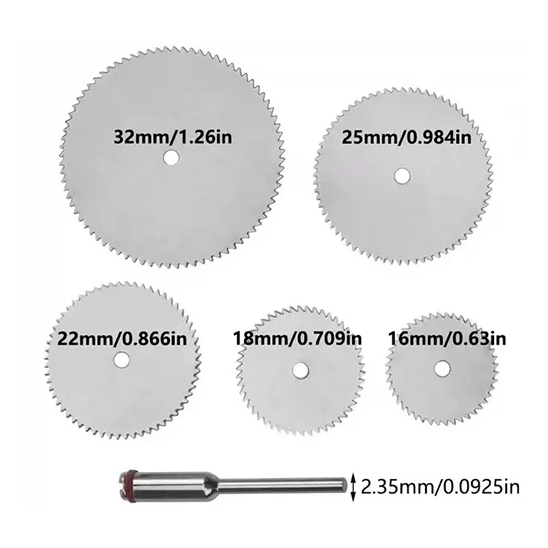 6Pcs/set Stainless Steel Slice Metal Cutting Disc With 1 Mandre For Rotary Tools 16 18 22 25 32mm Cutting Disc Hand Tools