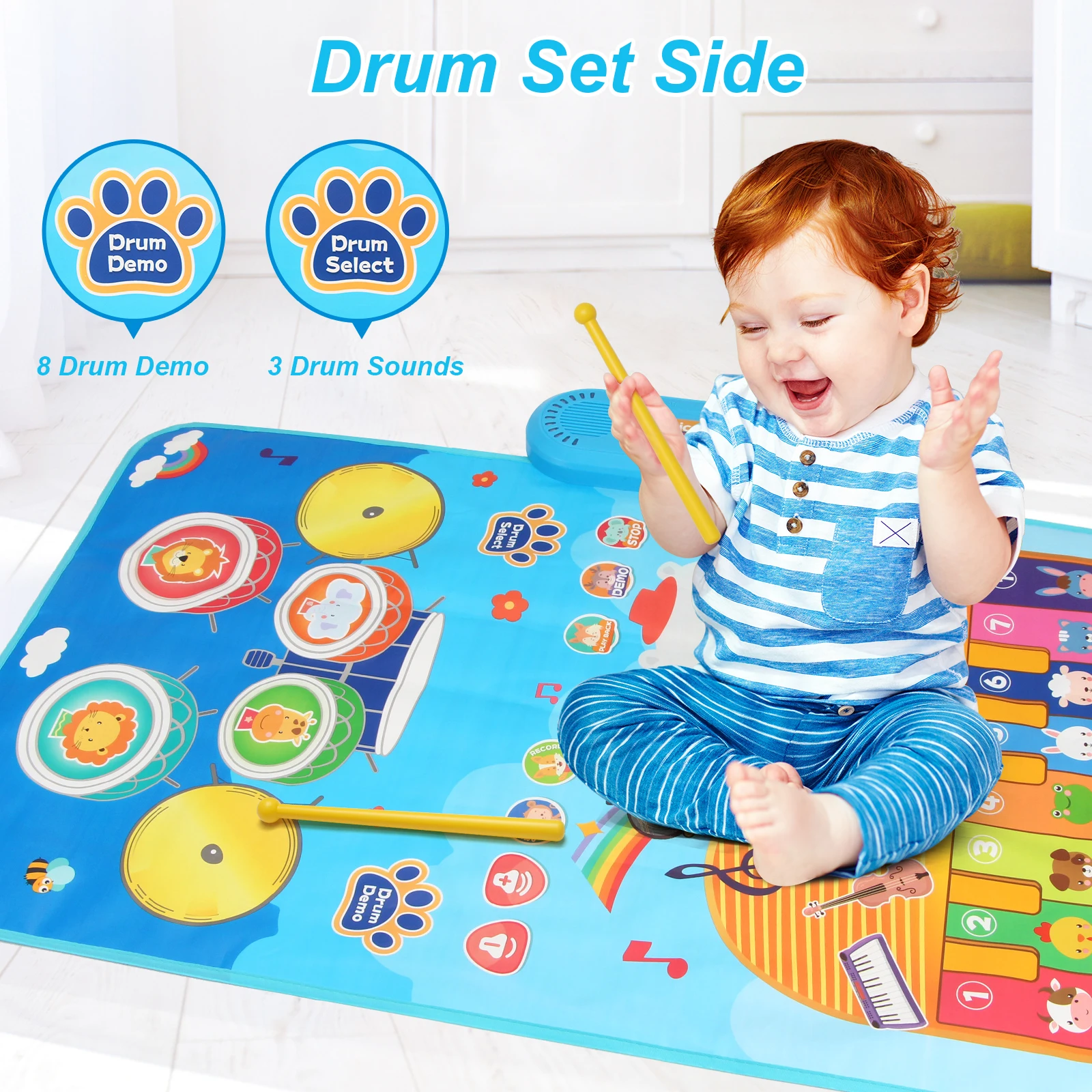 80x50cm Cartoon Musical Piano Mat Floor Play Mat For Kids Educational Toys Jazz Drum Toys with 6 Instruments Sounds Music Toys