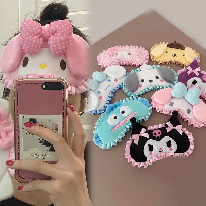 Sanrio Cartoon Cute Ruffle Eye Mask Kuromi My Melody Pochacco Cinnamoroll Girls Sleeping Eye Mask