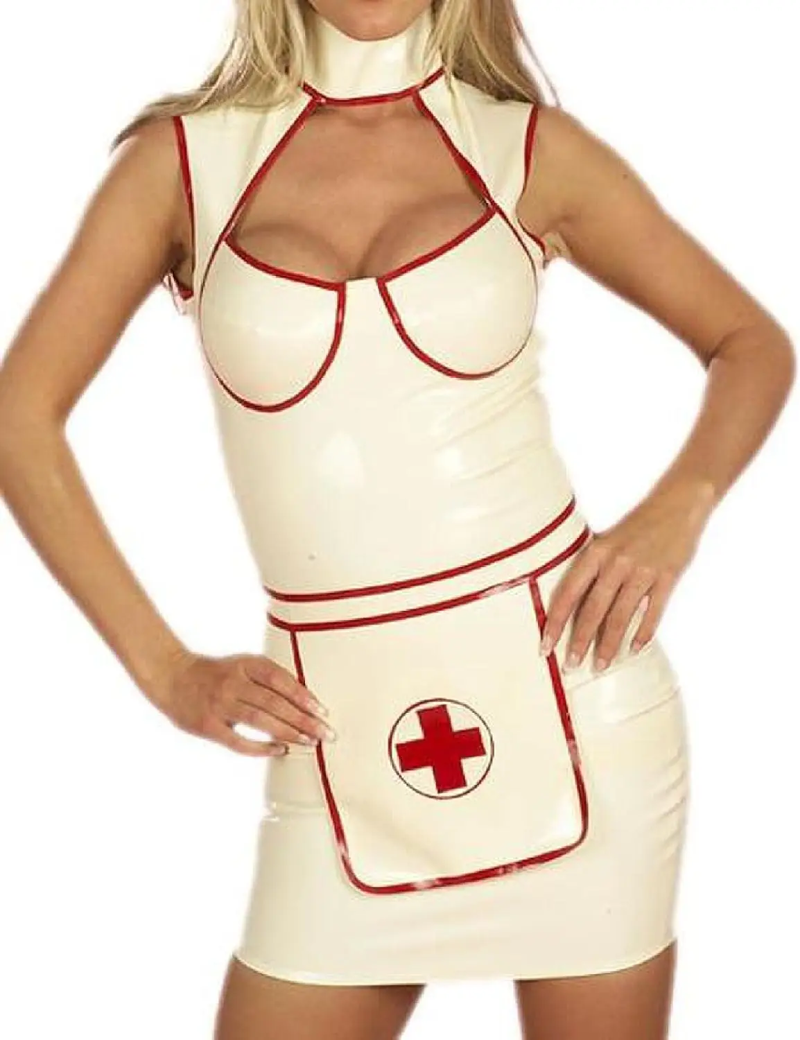 

Latex Rubber Cosplay Maid Dress White Sexy Cosplay Nurse Uniform Party