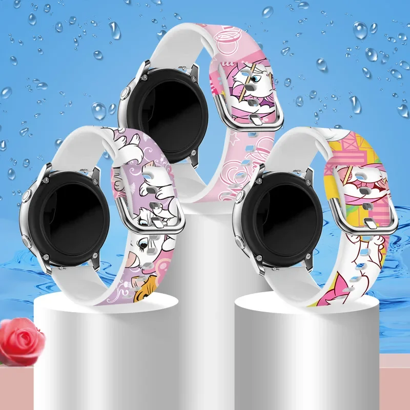 Disney The Aristocats Marie Cat Printed Silicone Strap For Samsung Huawei GT Watch FB-Versa 22 20MM Watch Band Cartoon Bracelet