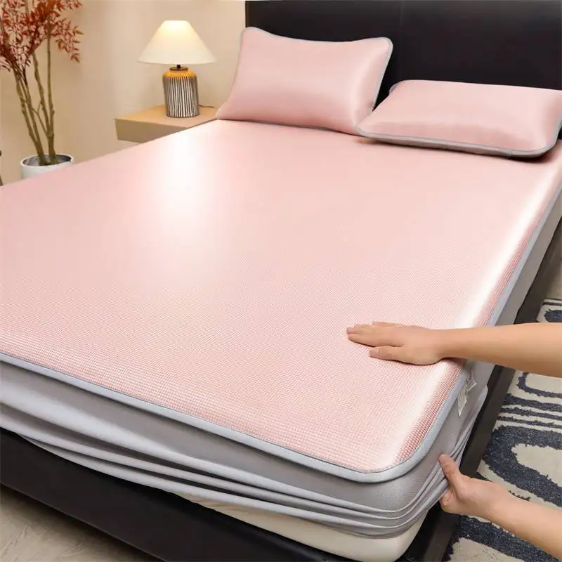 Carbon light ice silk mat mattress model single-piece three-piece set solid color light luxury cool mat mattress model