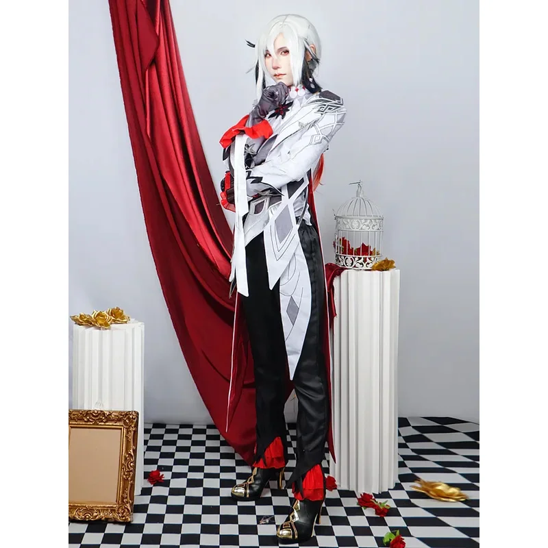 New Harlequin Cosplay Costume Wigs Genshin Impact Fatui The Knave Harlequin Uniform Eleven Fatui Harbingers Costume Outfit