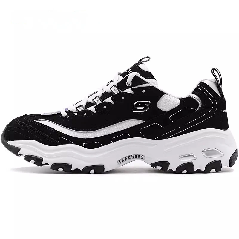 Skechers men's shoes classic black and white fashion casual running shoes heightening sneakers