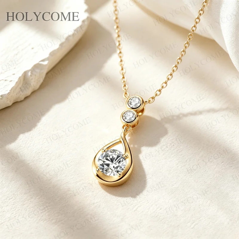 925 Sterling Silber Halskette mit Moissanit für Damen, 18k vergoldeter Schmuckanhänger, Geschenk für Geburtstagsfeier, Schmuckgeschenk, Neu – Detail 8