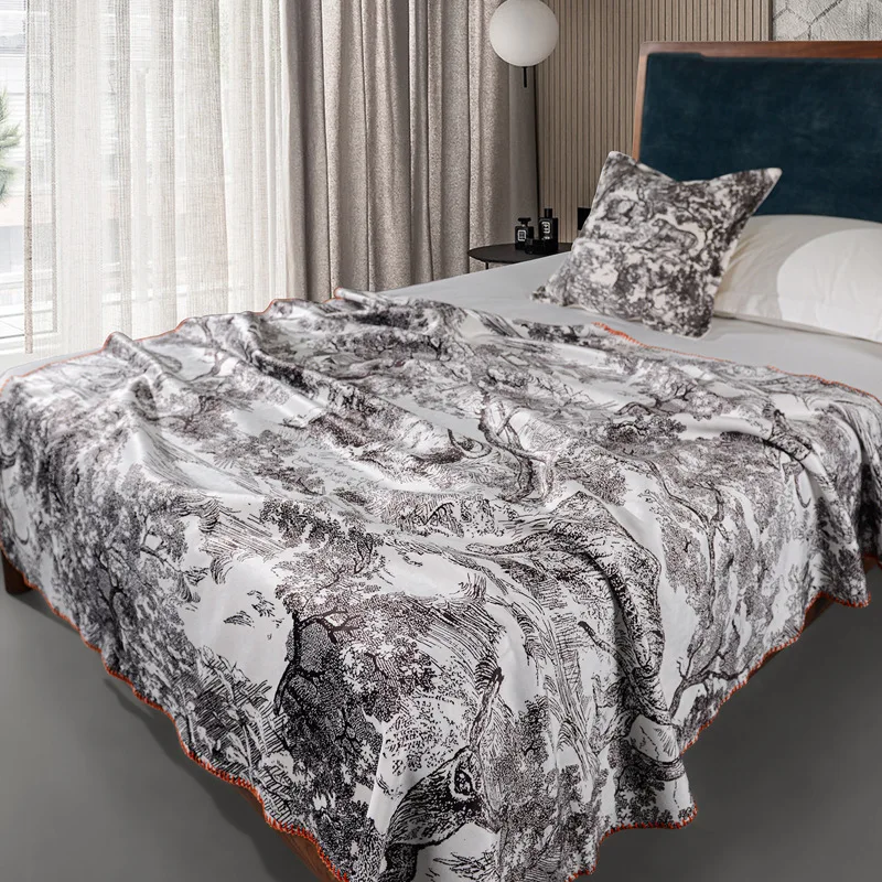 Jungle Animal Knitted Blanket Luxury Orange Bedspread Modern Decorative For Sofa Throw Warm Living Room Bedding Home Decorate
