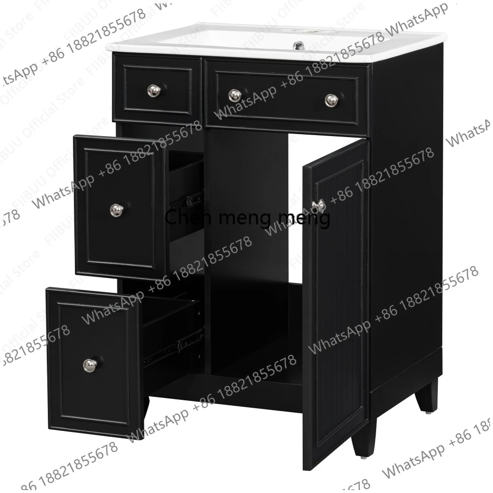 

Bathroom Vanity Cabinet 24 Inch with Ceramic Sink Basin 2 Drawers 1 Door for Compact Bathroom Storage Cabinet Vanity Sink Combo
