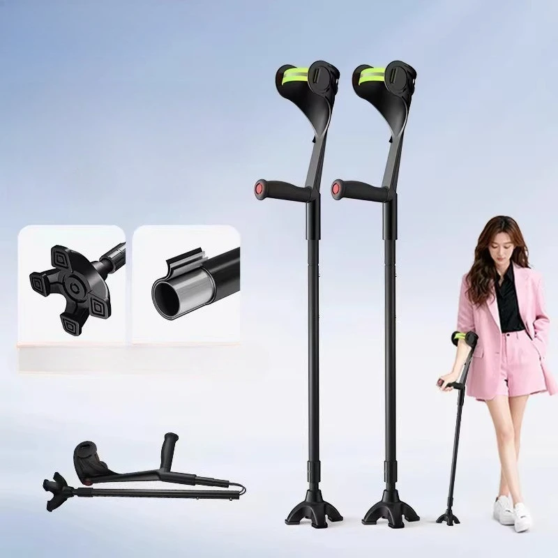 Foldable Forearm Crutches Lightweight Medical Crutches for Adults Mobility Aids Elbow Crutch with Aluminum Cane for Walking