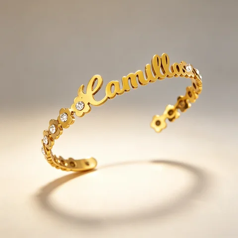 Personalized Custom Name Bracelet Stainless Steel Flower Zircon Adjustable Bangle Xmas Thanksgiving Halloween Gift For Women