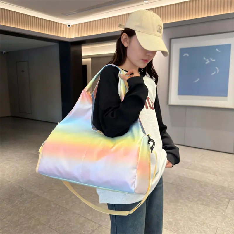 Waterproof Fabric Rainbow Color Large Capacity Sports Bag Fitness Swimming Layered Storage Single Shoulder Hand Held Tote Bag