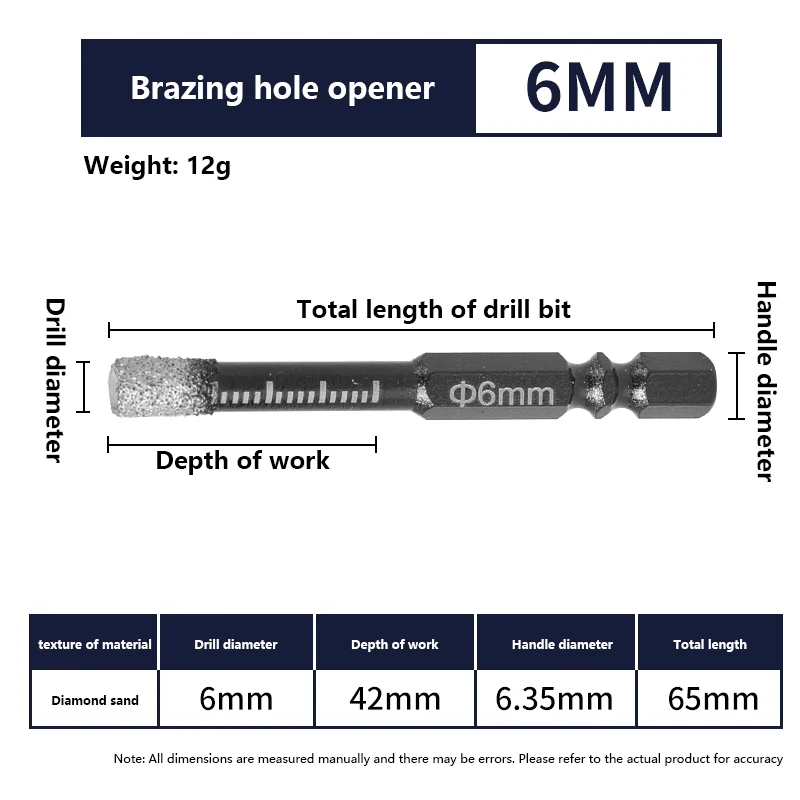 Juego de brocas de diamante seco de 5 uds., 6mm, Kit de brocas de núcleo soldado al vacío, vástago hexagonal de cambio rápido para porcelana, granito, azulejo, mármol