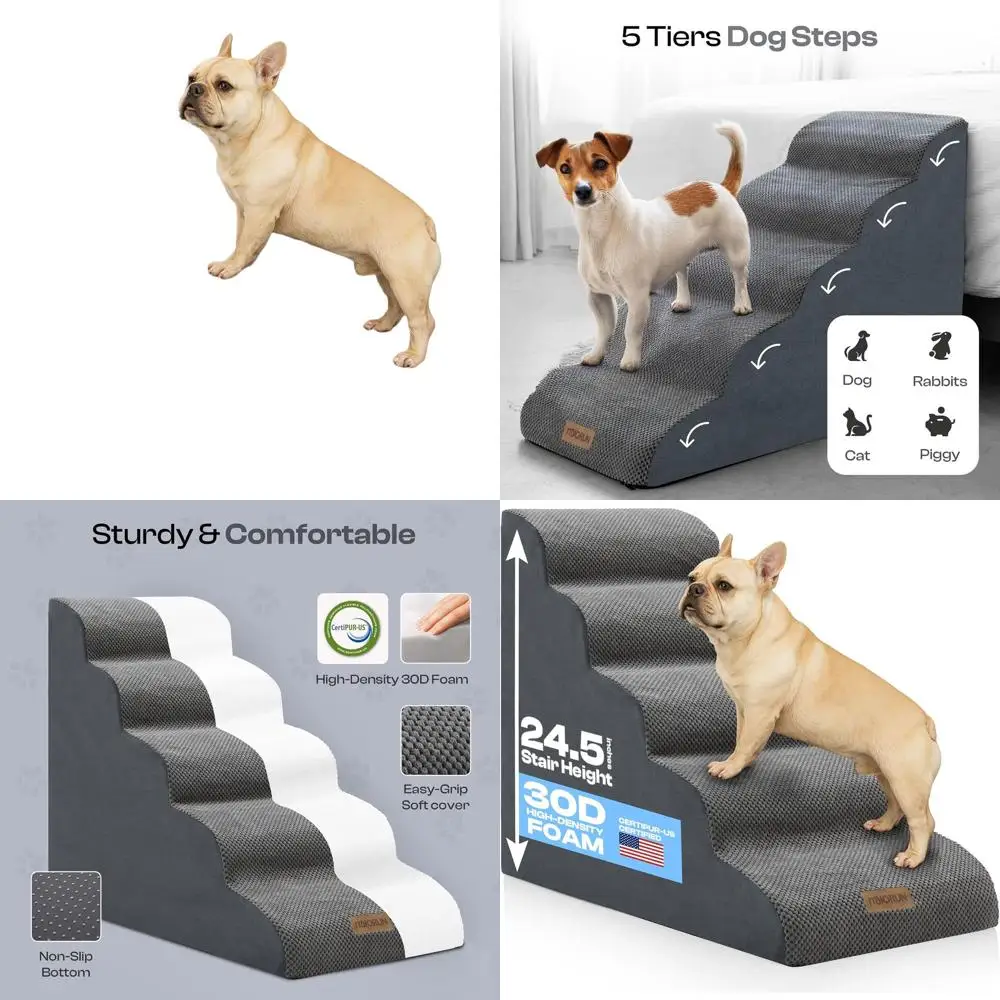 

5-Step Curved Pet Stairs for Beds Up to 30, Anti-Slip Foam Ramp for Small to Medium Dogs and Cats, Washable Cover, Soft Steps fo