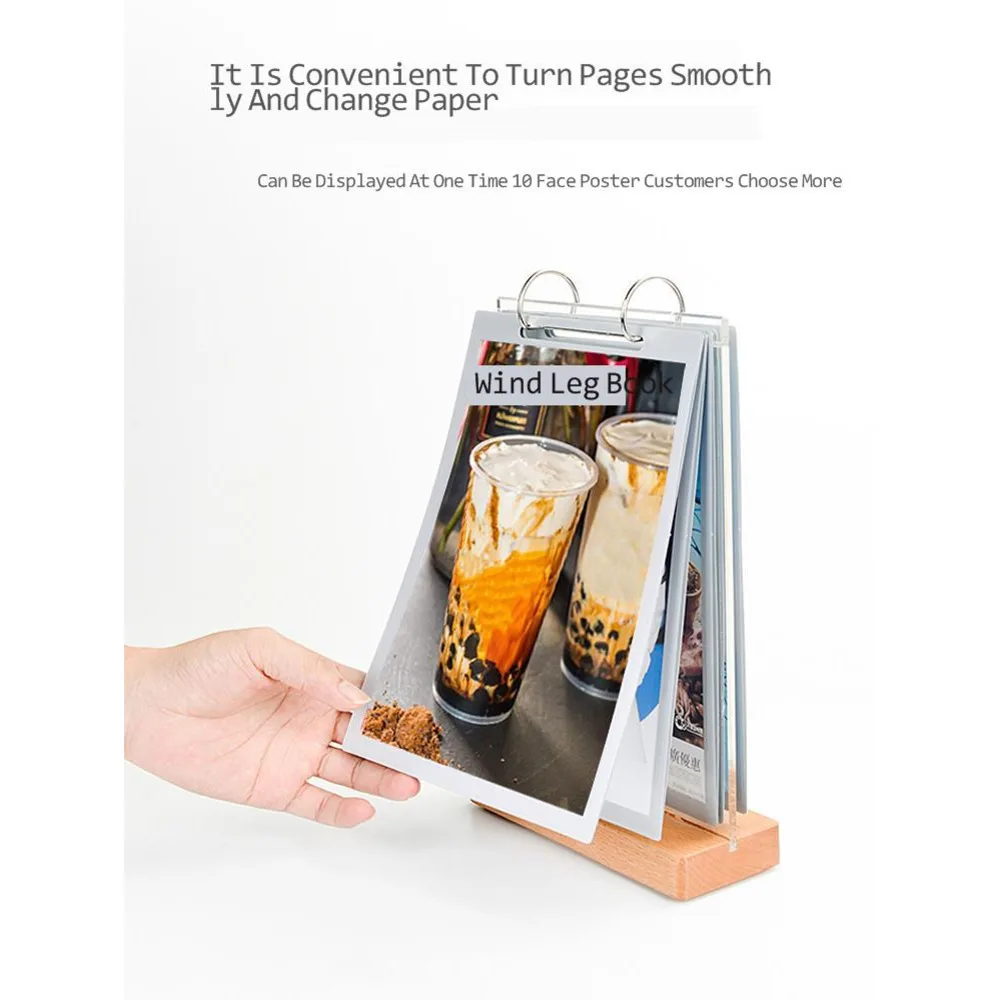 Acrylic Page-turning Table Display Holder Restaurant Milk Tea Shop Menu Double-sided Sign Frame