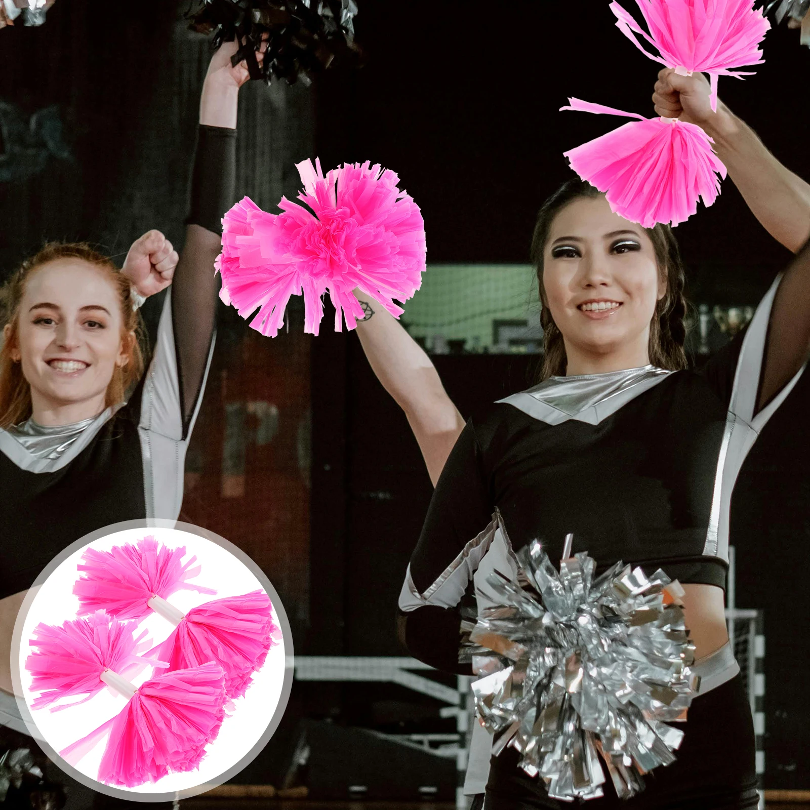 

2Pcs Handheld Cheerleader Pom Poms Pink Bright Lightweight for Sports Event Performance Party Cheerleading Pom Poms