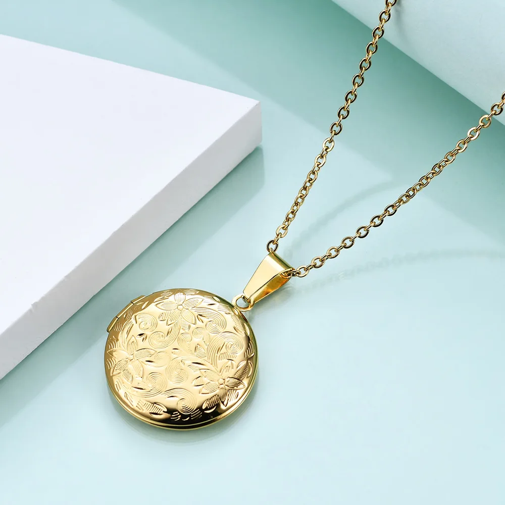 Offene Foto-Medaillon-Halskette aus Edelstahl für Damen, Anhänger zum Aufhängen von Bildern, Kette in Gold- oder Silberfarbe, Mädchen-Geburtstags-Schmuck – Detail 7