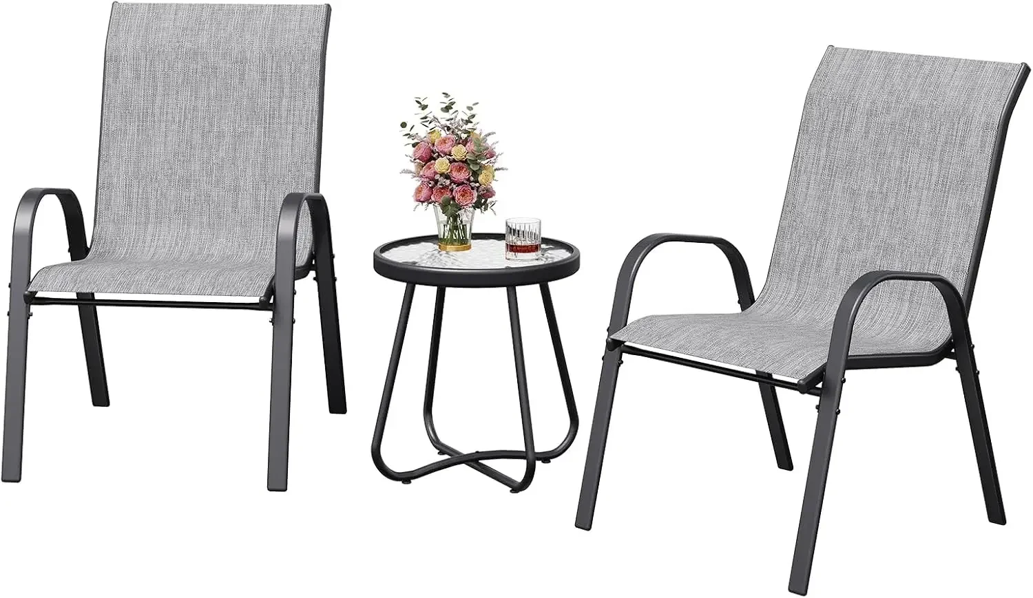 Amopatio 3 Piece Patio Set,Outdoor Stackable Dinging Chairs for All Weather,Breathable Garden Outdoor Furniture for Backyard Dec