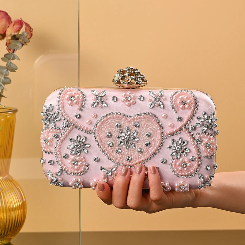 Luxury Lady Crystal Rhinestones Hand Shoulder Bag Clutch Evening Bag Handmade Evening Dinner Bags For Women