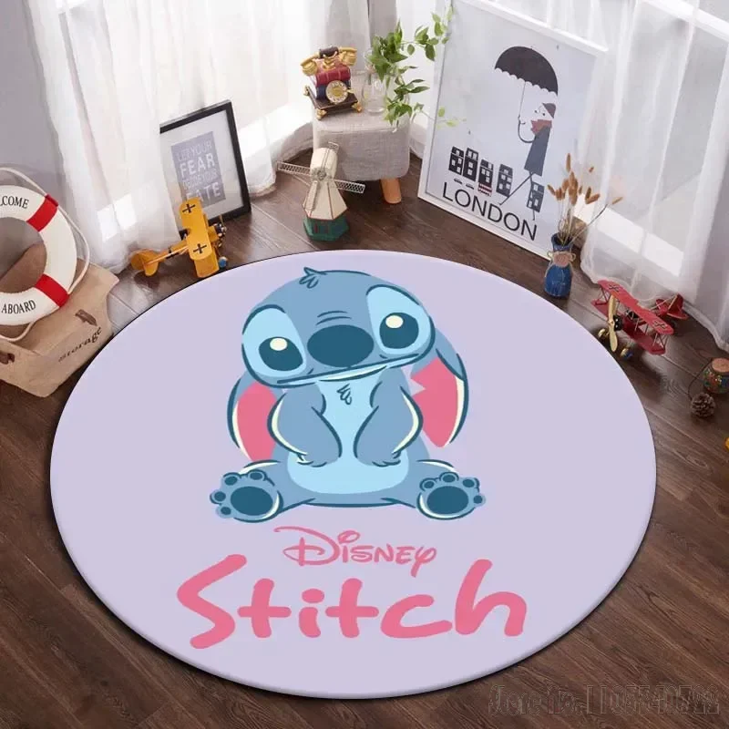 Cartoon Disney Stitch Lilo Love Round Rug Carpet 80cm Chair Non-slip Floor Mat Crawling Game for Kids Living Room Decor