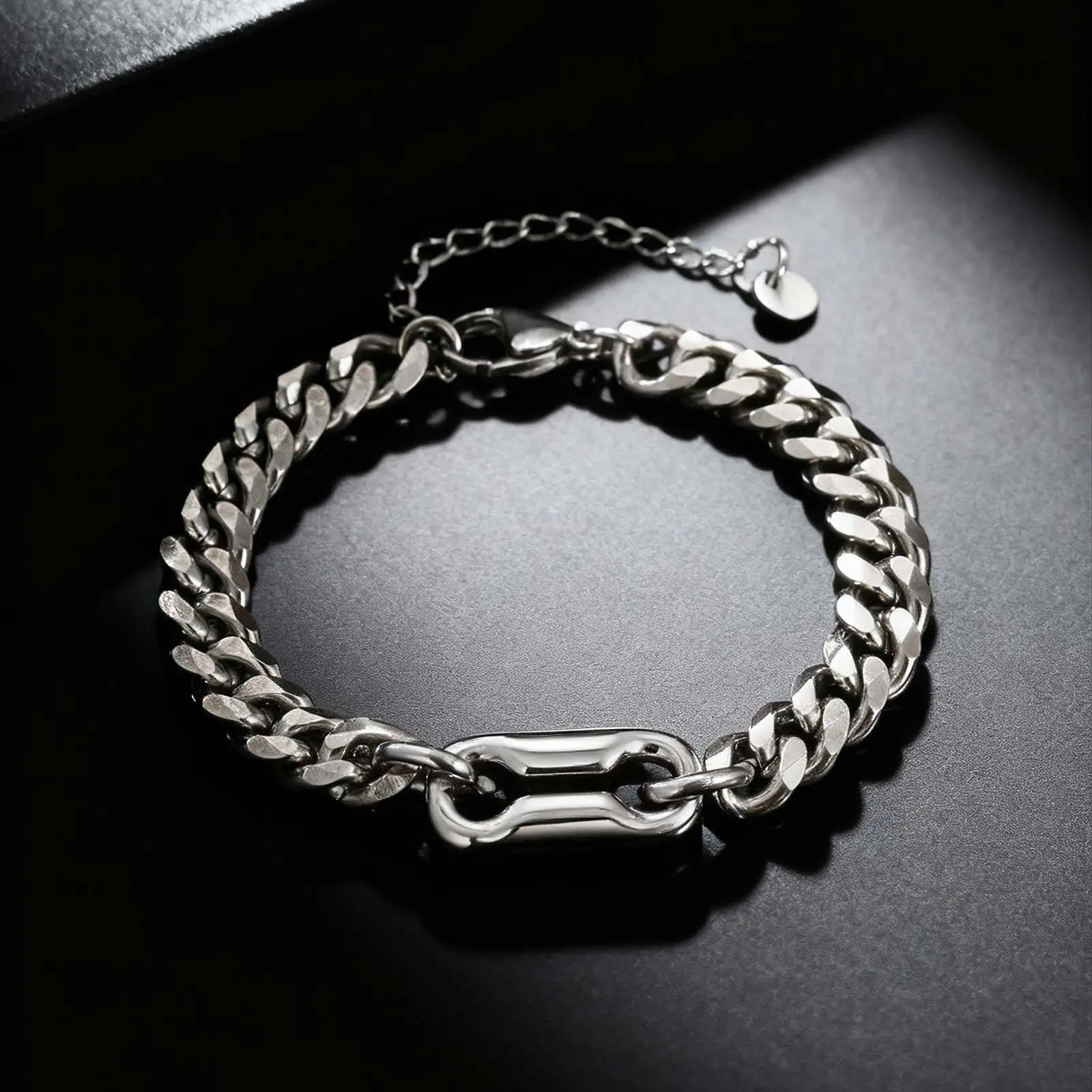 Simple Stainless Steel Curb Link Chain Cuban Bracelet Silver Color For Mens Gifts 10MM 7inch +5cm BR-2632