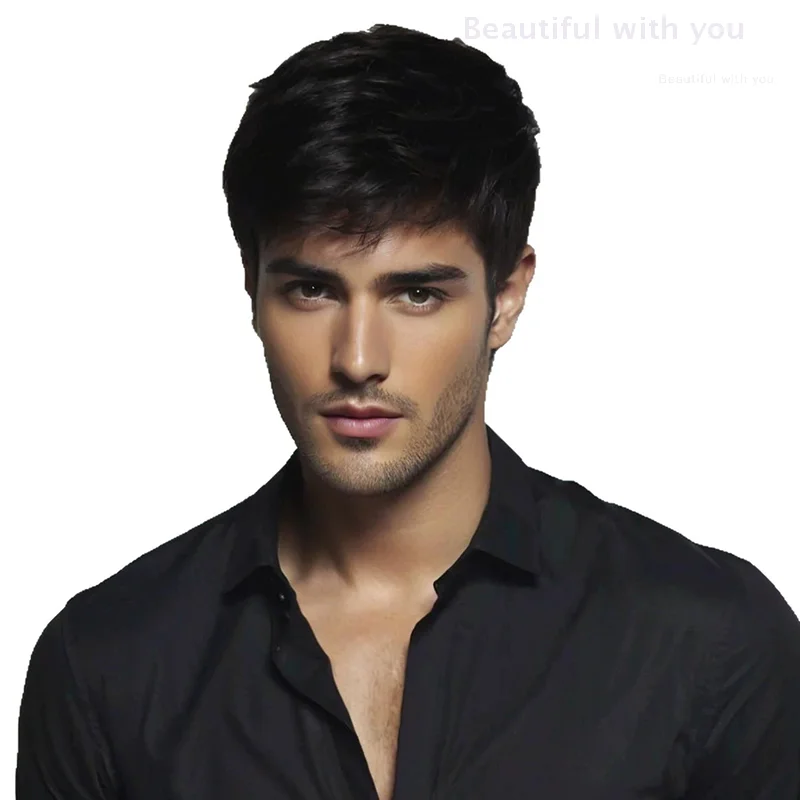

Men's Fashion Synthetic Fiber Wig Short Hair Sales On Top Of The Hair Block To Cover White Hair Mediterranean Bald Hair Patch