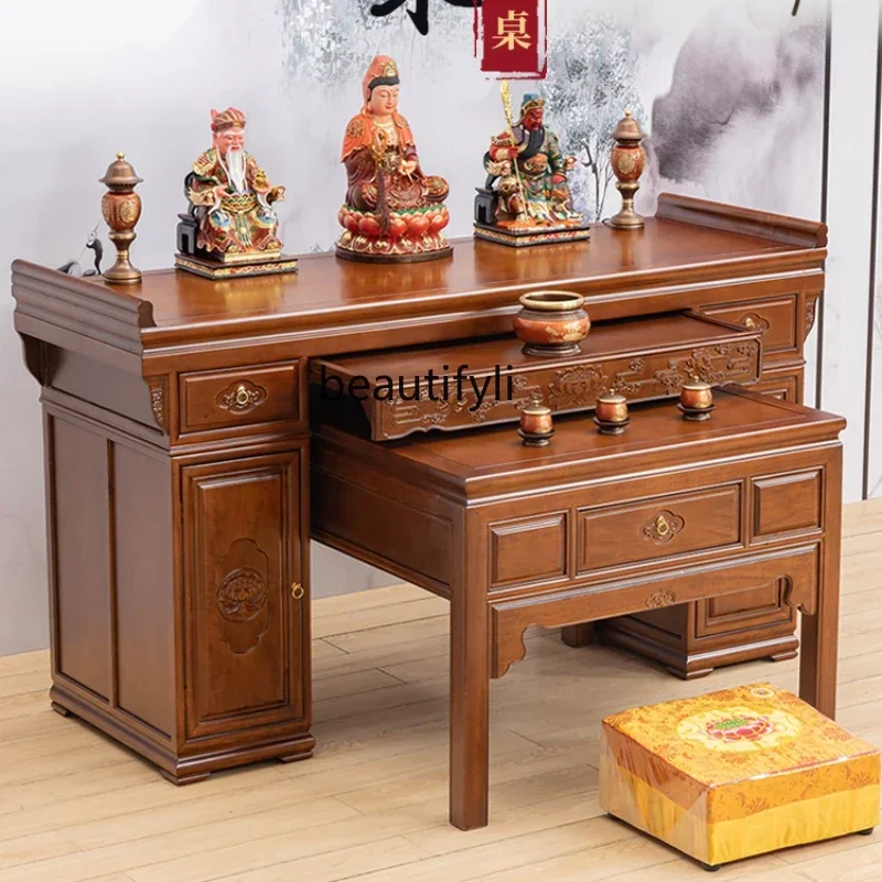 

Chinese Solid Wood Altar Buddha Shrine Buddhist Hall Incense Table Tribute Table Old-Fashioned Square Table for Eight People