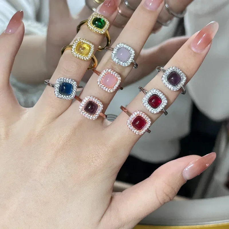 

MDL Moissa!ite Style High Definition Simple Candy Ring Gold-plated Korea Dongdaemun Fashion Super Shiny Colourful Treasure Ring