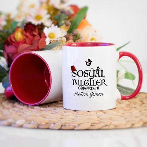 Personalized red colorful social information teacher mug cup